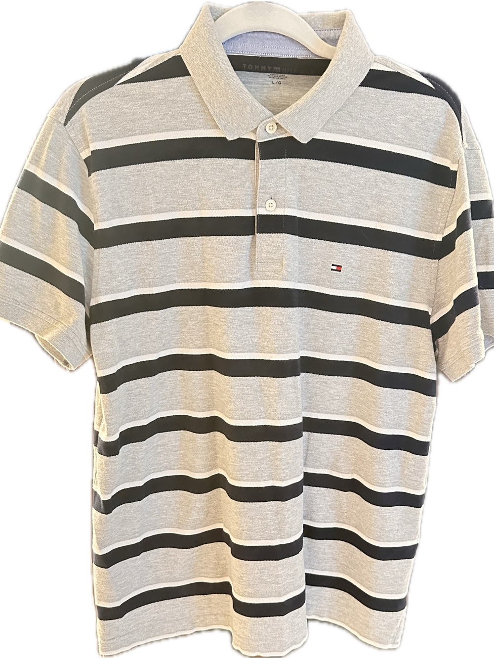 Tommy Hilfiger Men’s Light Gray & Black Striped Polo